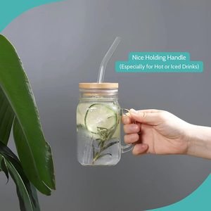 Nhà Máy Cốc Uống Nước Miệng Lớn Tròn Trong Suốt 480Ml 16 OZ Lọ Thủy Tinh <span class=keywords><strong>Mason</strong></span> Có Tay Cầm Và Nắp Tre - Product Image 6