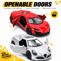 4 modèles variés de voitures de sport miniatures à rétrofriction en alliage métallique, échelle 1:36, avec portes ouvrables, style M4 Romeo Lykan Roma, pour enfant