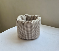 Panier de rangement rond en tissu coton gingham, plissé, pour cosmétiques de bureau, seau de rangement pliable en tissu pour articles divers et maquillage