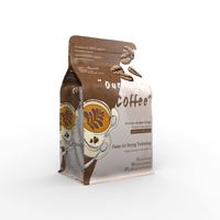 Sacs d'emballage pour café en VMPET, à fond plat, à huit côtés scellés, avec fermeture éclair et valve.