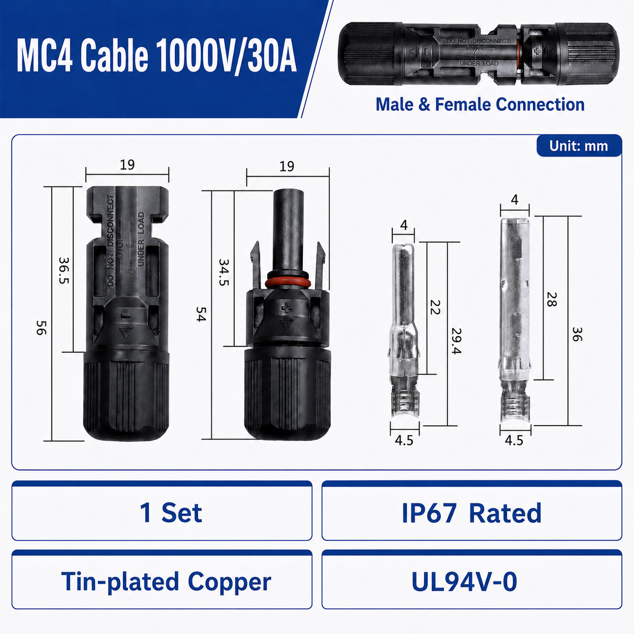 สาย MC4 1000V 30A 1P