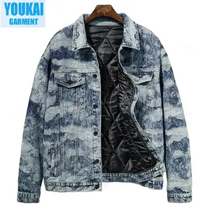 Plus size denim coat plus fleece thickened large size men's winter fat jacket warm two pieces of detachable cotton coat