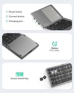 คีย์บอร์ดไร้สายแบบพับได้ 3 ตอน Qwerty พร้อมทัชแพด ผลิตโดยโรงงานที่ได้รับการรับรองมานาน 15 ปี - Product Image 3