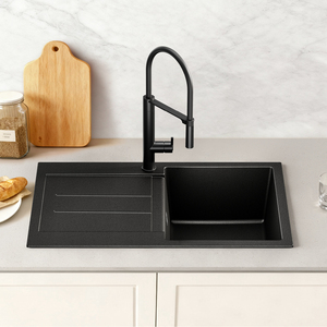Évier de cuisine robuste en granit noir 78x50cm, montable, avec égouttoir à vaisselle enroulable et composant de drainage - Product Image 2