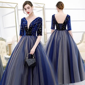 Navy Blue Velvet Ball Gown V Neck Backless <b>Tulle</b> <b>Skirt</b> Evening <b>Dress</b> Women Formal Party Wedding <b>Dress</b> - Product Image 1