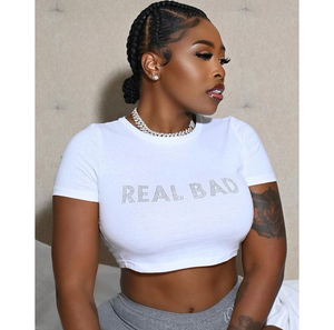 Camisetas con diamantes de imitación para mujer, camisetas cortas para niñas, camiseta Sexy a la moda, Camiseta con estampado de letras, camisetas transparentes para mujer para niñas - Product Image 1