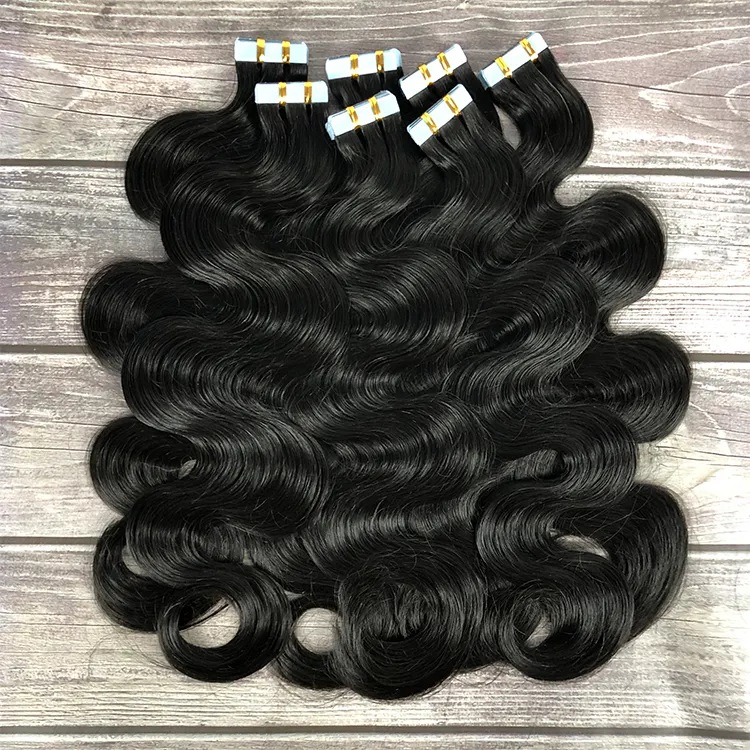 Wholesale Raw Natural Color Body Wave 100% Human European Tape In Human Hair Extensions