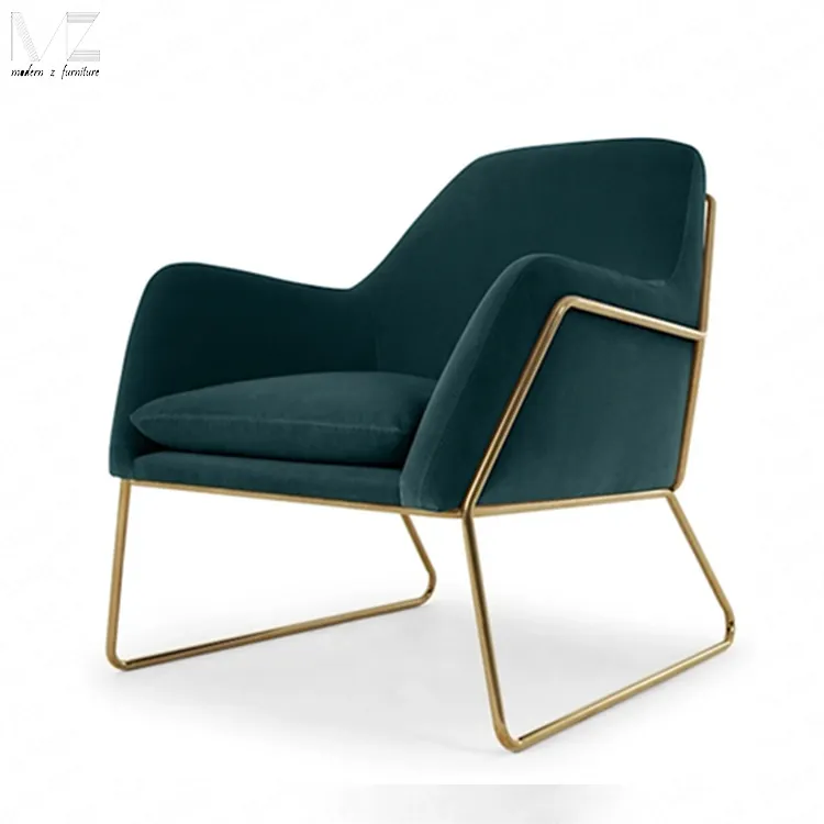 Großhandel Nordic Moderne Wohnzimmer Möbel Freizeit Einzelne Grüne Samt Accent Lounge Stuhl Mit Gold Rahmen