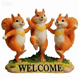 Estatua de Ardilla para Jardín con Letrero de Bienvenida, Lindo Trío de Figuras de Animales para Decoración de Porche y Patio, Escultura para Entrada de Casa de Campo - Product Image 2