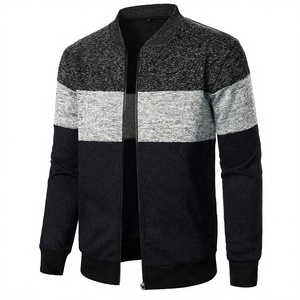 Men's Color Block Knitted Canvas Motorcycle <b>Jacket</b> <b>Mandarin</b> <b>Collar</b> Zipper Casual Winter Wear Nylon/Cotton Hooded Front Logo - Product Image 1