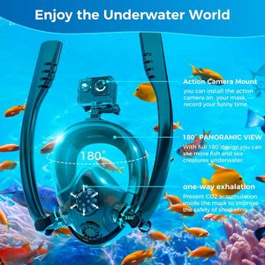 Máscara de Snorkel Completa SMACO Negra con Lente Única de Vidrio Templado, Universal para Adultos, para Deportes Acuáticos y Buceo, con Cámara Desmontable - Product Image 3