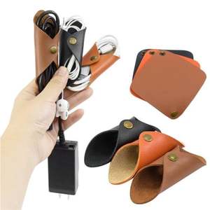 Enrouleur de câble de données pour écouteurs personnalisé avec boutons à pression circulaires, attaches de câble en cuir portables, support de clips pour câbles USB - Product Image 1