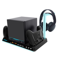 Hub USB multifonctionnel avec station de charge, ventilateur de refroidissement à 3 vitesses, lumière RGB, support pour casque, pour machine Steam, manette de jeu double