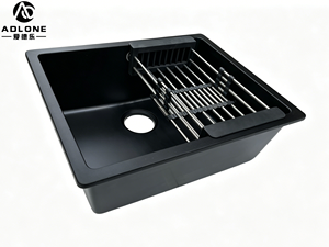 ADLONE Hoge Kwaliteit 45*45CM 80% Kwarts & 20% Hars Krasbestendige Bovenbouw Enkelvoudige Spoelbak Zwart voor Badkamer en Keuken - Product Image 6