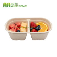 Fabrieksmatig composteerbare wegwerp voedselcontainer van bagasse met 2 compartimenten, 700ml (24oz), met deksel, voor school, afhaalmaaltijden en bezorging