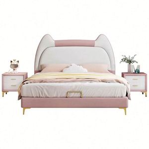 Cama Infantil de Dibujos Animados con Diseño de Orejas de Gato, Estilo Moderno y Minimalista, Estructura de Madera con Almacenamiento, Cómoda para Niños y Niñas, Ideal para Espacios Pequeños en el Dormitorio - Product Image 6