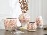 FANGSHENG Vase en céramique de glaçure de logo de fleur rose fabriqué à la main ensemble de 3 Vases en porcelaine de décor de pièce maîtresse de table et de cadeau