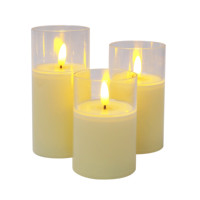Ensemble de 3 bougies LED sans flamme avec couvercle en verre, bougies pilier, lumières de bougies artificielles fonctionnant sur piles, décoration de table