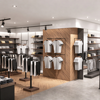 Présentoir de Magasin de Vêtements, Cadre Métallique Noir, Base en Bois, Tringle Suspendue, Autoportant, CE ETL, Vente en Gros pour Boutiques