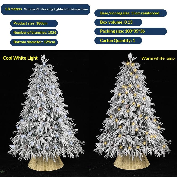 1,8 mètre, 1026 têtes, feuillage de saule floqué, 350 lumières.