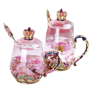 mini crystal coaster with tea cup set for home tableware handmade crystal tea cup