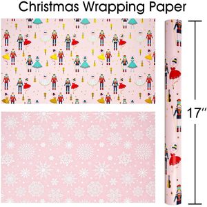 MAYPLUSS Pink Christmas Wrapping <b>Paper</b> <b>Roll</b> 17in X 33ft Nutcracker Ballet Design Recyclable Gift Craft Packaging - Product Image 4