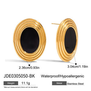 J & D ريترو أنيقة الفولاذ المقاوم للصدأ أزياء خمر نمط بيضاوي أسود أحمر أبيض قذيفة أقراط الخيوط - Product Image 6