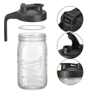 Couvercle à large ouverture pour bocal Mason avec poignée, bec verseur rabattable en plastique, couvercle de bocal réutilisable anti-fuite de 87 mm pour bocaux Mason de 32 oz - Product Image 2
