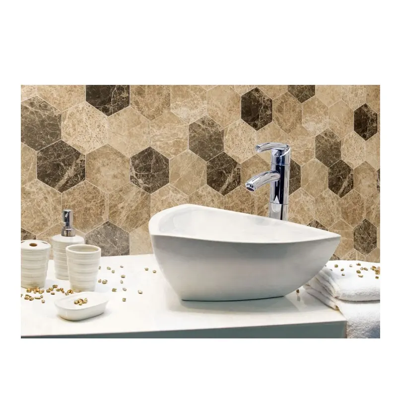 2023 Botticino Beige Mármol Piedra natural Hexagonal Botticino Beige Mármol Crema Mosaicos de mármol CEM-Azulejos hexagonales Modelos de mosaicos