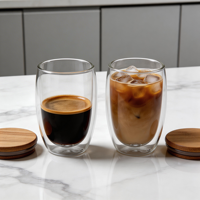 Gobelet en verre borosilicate à double paroi avec logo personnalisé, résistant à la chaleur et au froid, gobelet à café latte isolé à double paroi avec couvercle
