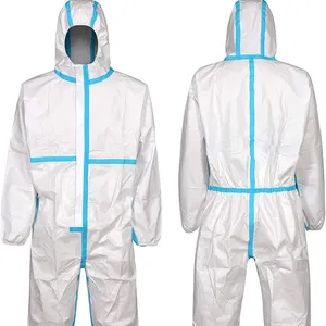 Disposable nonwoven microporous with tapes seams protection suits coveralls combined boot blue taped seamed coveralls
