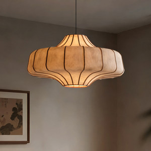 Lustre de style chinois E27 à six têtes, luminaire suspendu rond pour salle à manger, décoration intérieure, éclairage Zen Wabi Sabi - Product Image 2