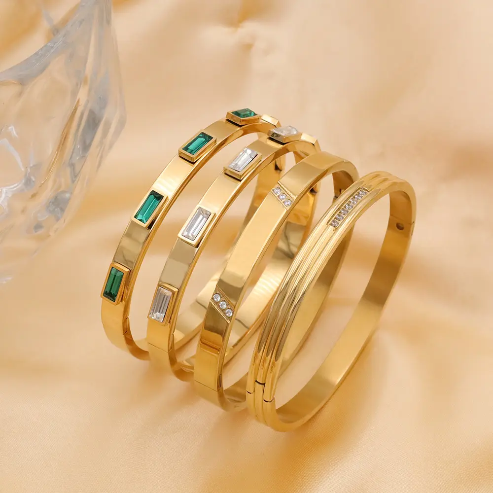 Titanium Steel Bangles Jewelry Not Fading Zircon Bracelet Versatile Vintage 18K Plated Real Gold Bracelets Women
