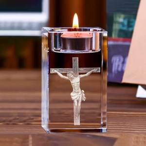 Portacandele in Cristallo K9 Inciso al Laser 3D - Regalo Cristiano Religioso con <span class=keywords><strong>Gesù</strong></span>, Pastore e Vergine <span class=keywords><strong>Maria</strong></span>, Decorazione <span class=keywords><strong>per</strong></span> Altare Domestico - Product Image 3