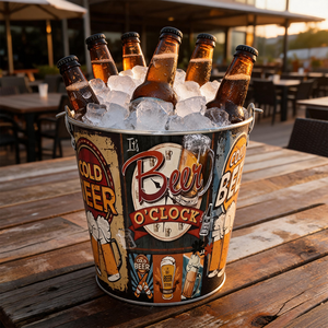 Cubo de Hielo de Metal Galvanizado con Diseño Retro de Cerveza, con Dos Asas, para Enfriar Bebidas, Decoración para Bares y Pubs - Product Image 6