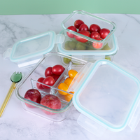 Vente en gros de réfrigérateur de cuisine domestique va au micro-ondes boîte à lunch carrée ronde rectangulaire en verre ensemble de récipients de stockage des aliments