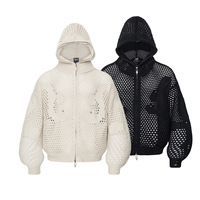 Veste à capuche unisexe 100 % acrylique en maille ouverte, pull oversize zippé, maille déchirée, streetwear décontracté, hiver, éco-responsable