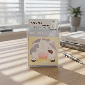 Blocs-notes adhésifs parfumés au parfum de barbe à papa IFRA, motif vache, humoristiques, pour bureau - Product Image 1