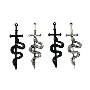 Kalung liontin pedang ular logam campuran perak antik Retro, gantungan kunci ukir DIY Gotik kalung pesona ular melingkar silang - Product Image 5