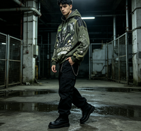 Sweat à capuche oversize en nylon imperméable, fermeture éclair intégrale dissimulée, vert délavé au soleil, fonctionnel, épaules tombantes, coupe ample, coupe-vent