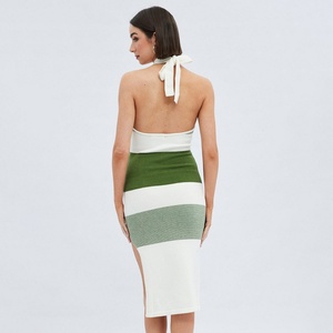 Nouvelle Robe Longue Décontractée Sexy à Rayures en Maille Halter pour Femme OEM - Product Image 4