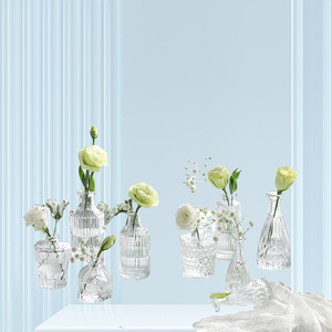 Mini Jarrones de Vidrio Art Deco con Relieve, Transparentes, para Bodas, Flores, Hidroponía, Decorativos - Product Image 3