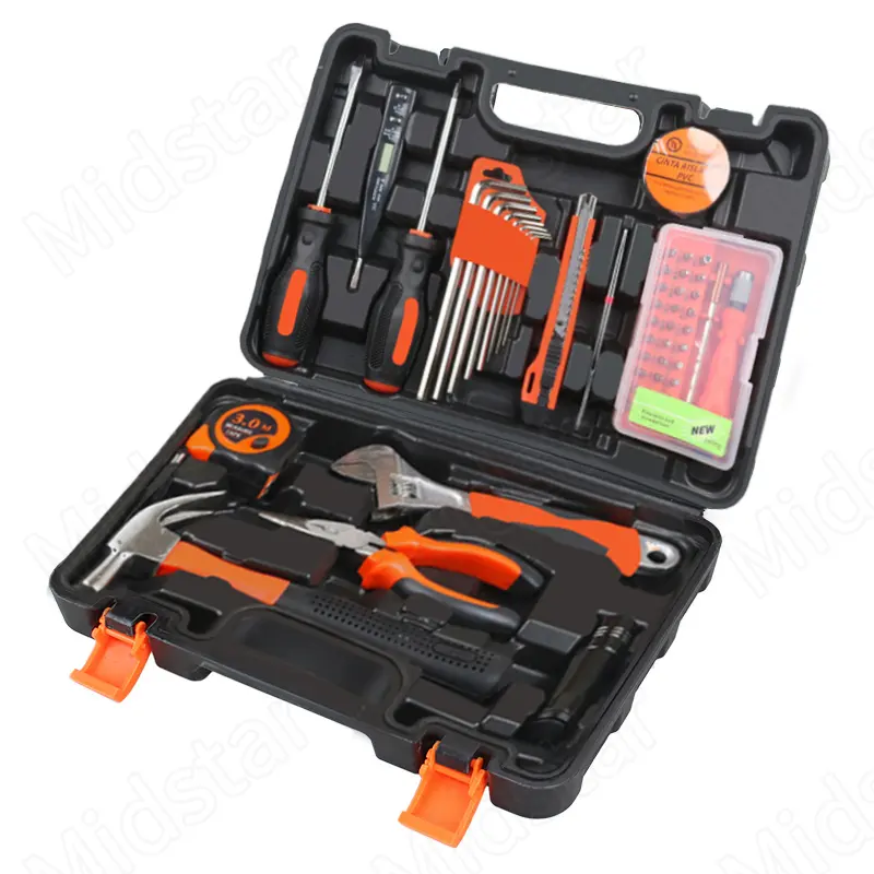 Midstar 52pcs House Hold Tool Kit General Home/Auto Repair Tool Set with Hammer, Pliers, Screwdriver Set, Wrench Socket Kit