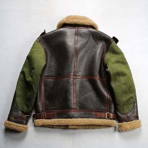 <span class=keywords><strong>Blouson</strong></span> Bomber en Peau de Mouton <span class=keywords><strong>B3</strong></span> pour Homme, Style Vintage, Toile Cirée Lavée, Coutures en Cuir de Cheval Véritable, Grande Taille - Product Image 6