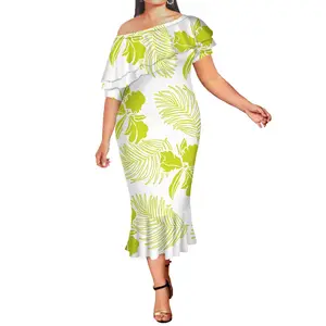 Drop Shipping Big People Fashion Double Shawl Mermaid Dress Polynesian Tonga Customized On Demand Milk Silk Fishtail Dresses