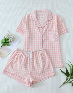 <span class=keywords><strong>Pigiama</strong></span> Corto a Quadretti Rosa per Ragazze, Abbigliamento da Casa di Alta Qualità, Morbido e Traspirante per l'Estate - Product Image 4
