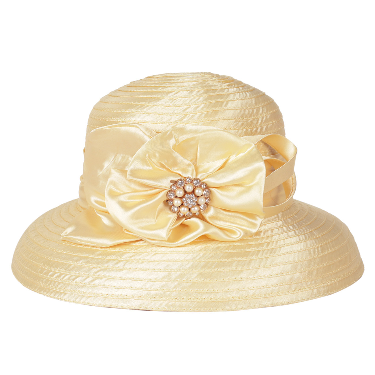 NWT Mr. Hi\'s Hat Cloche Womens Gold Satin Bow Rhinestone Derby Wedding Church Rhinestone Church/Dress Indiana Women main image 2