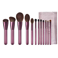 Ensemble de 12 pinceaux de maquillage pour le visage Beautyts Professional, pinceau correcteur, pinceau à raser, manche en bois, poils en nylon, pinceau éventail, marque privée