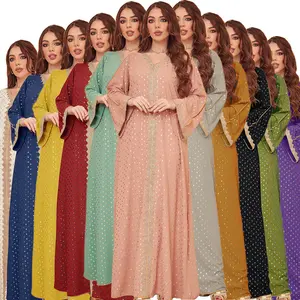 中东穆斯林女士新款时尚2024女士夏季新款金色印花穆斯林布卡迪拜连衣裙