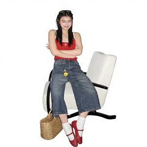 Jean en denim taille haute vintage américain coupe ample et droite pour <span class=keywords><strong>femme</strong></span>, idéal pour les silhouettes petites et en forme de poire, style streetwear estival - Product Image 3